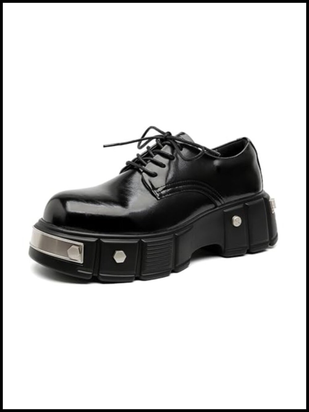 Faux Leather Platform Oxfords Goth Punk Motorcycle Shoes with Metal